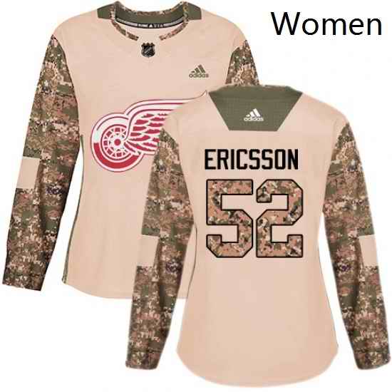 Womens Adidas Detroit Red Wings 52 Jonathan Ericsson Authentic Camo Veterans Day Practice NHL Jersey